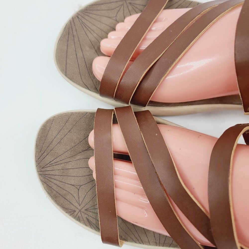 Merrell Women's Brown Duskair Seaway Oak Leather Strappy Slide